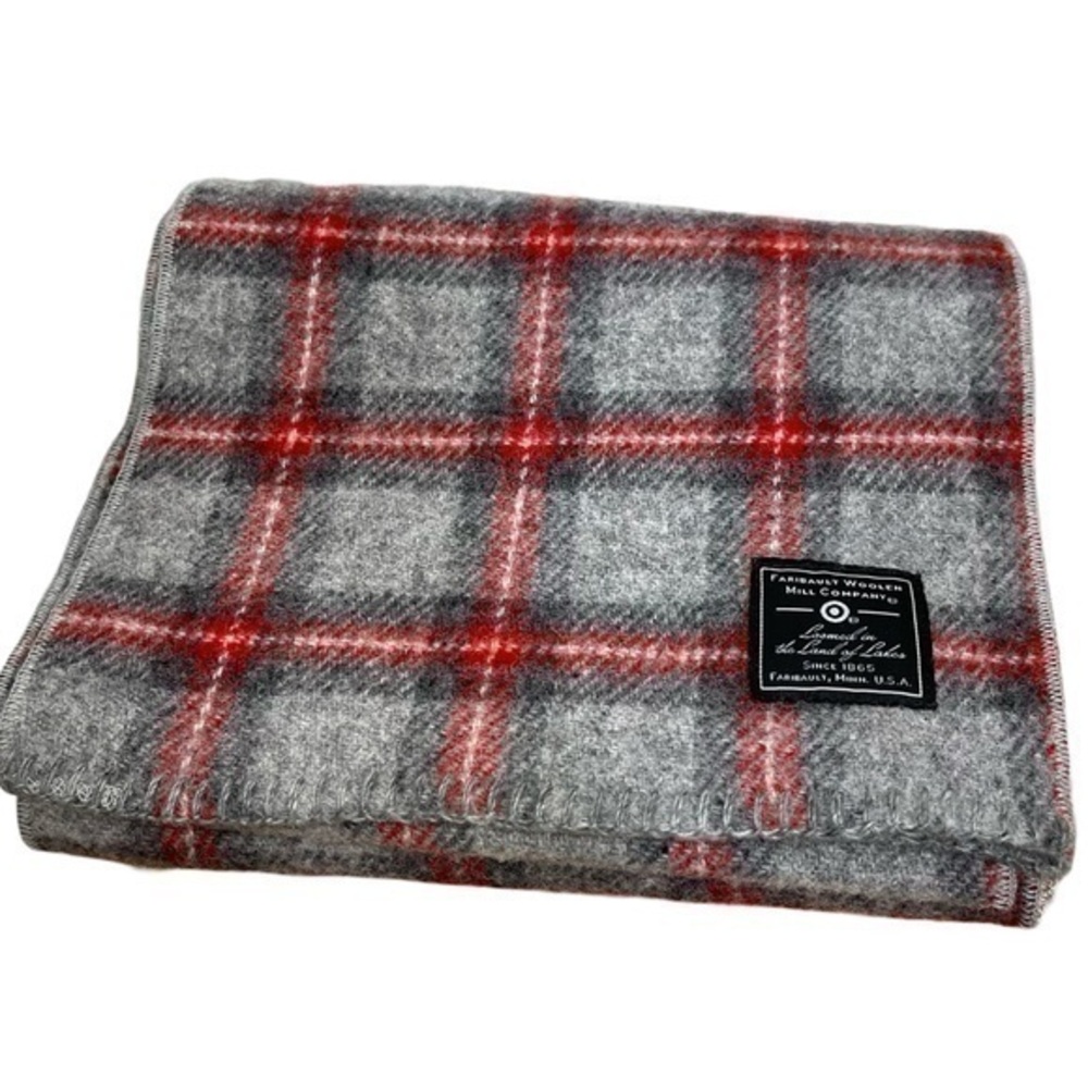 Faribault Woolen Mill Company x Target Virgin Wool Gray Red Plaid Scarf